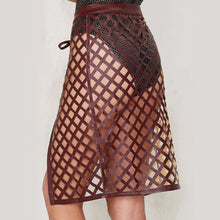 Short Pu Leather Skirt High Waist Sexy Mini Skirt Cage Hollow Out Wine Red Faux Leather Skirt Leatherette SM6