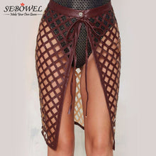 Short Pu Leather Skirt High Waist Sexy Mini Skirt Cage Hollow Out Wine Red Faux Leather Skirt Leatherette SM6