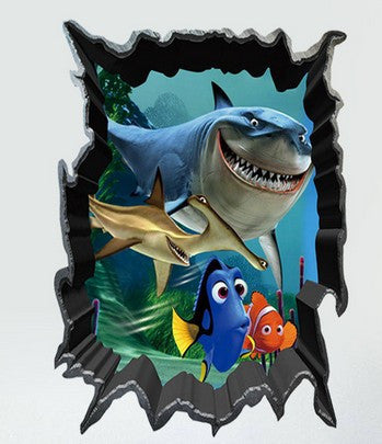 Animal 3D Big Shark Small Fish wall stickers home decor wall stickers for kids rooms 3D boys Multi Color 50*70CM SM6