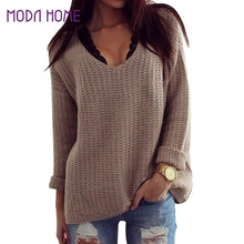 And V Neck Oversized Sweater Womens Long Sleeve Knitted Damen Pullover Woman Khaki Knit Casual Pull  SM6