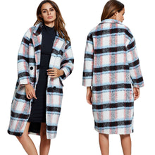 And Women Coat Plaid Single Breasted Manteau Pockets Turn-Down Collar Long Sleeve Outwear Jacket White SM6