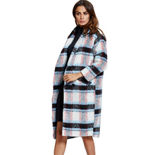 And Women Coat Plaid Single Breasted Manteau Pockets Turn-Down Collar Long Sleeve Outwear Jacket White SM6