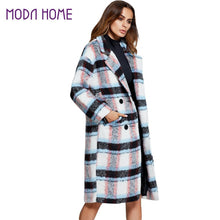 And Women Coat Plaid Single Breasted Manteau Pockets Turn-Down Collar Long Sleeve Outwear Jacket White SM6