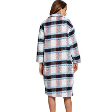 And Women Coat Plaid Single Breasted Manteau Pockets Turn-Down Collar Long Sleeve Outwear Jacket White SM6