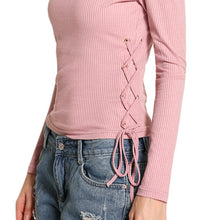 And Women Pink Sweater Lace Up Solid Blouse O-Neck Long Sleeves Pullover Casual Elegant Ladies Slim Top Shirt SM6
