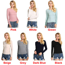 And Women Pink Sweater Lace Up Solid Blouse O-Neck Long Sleeves Pullover Casual Elegant Ladies Slim Top Shirt SM6