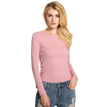 And Women Pink Sweater Lace Up Solid Blouse O-Neck Long Sleeves Pullover Casual Elegant Ladies Slim Top Shirt SM6