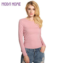 And Women Pink Sweater Lace Up Solid Blouse O-Neck Long Sleeves Pullover Casual Elegant Ladies Slim Top Shirt SM6