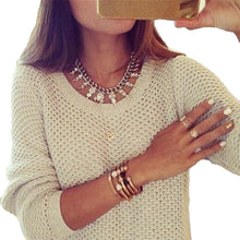 Women Knitted Jumper Solid Ribbed Design O Neck Tricot Woman Casual Sweater Beige Pull Sweter Mujer SM6