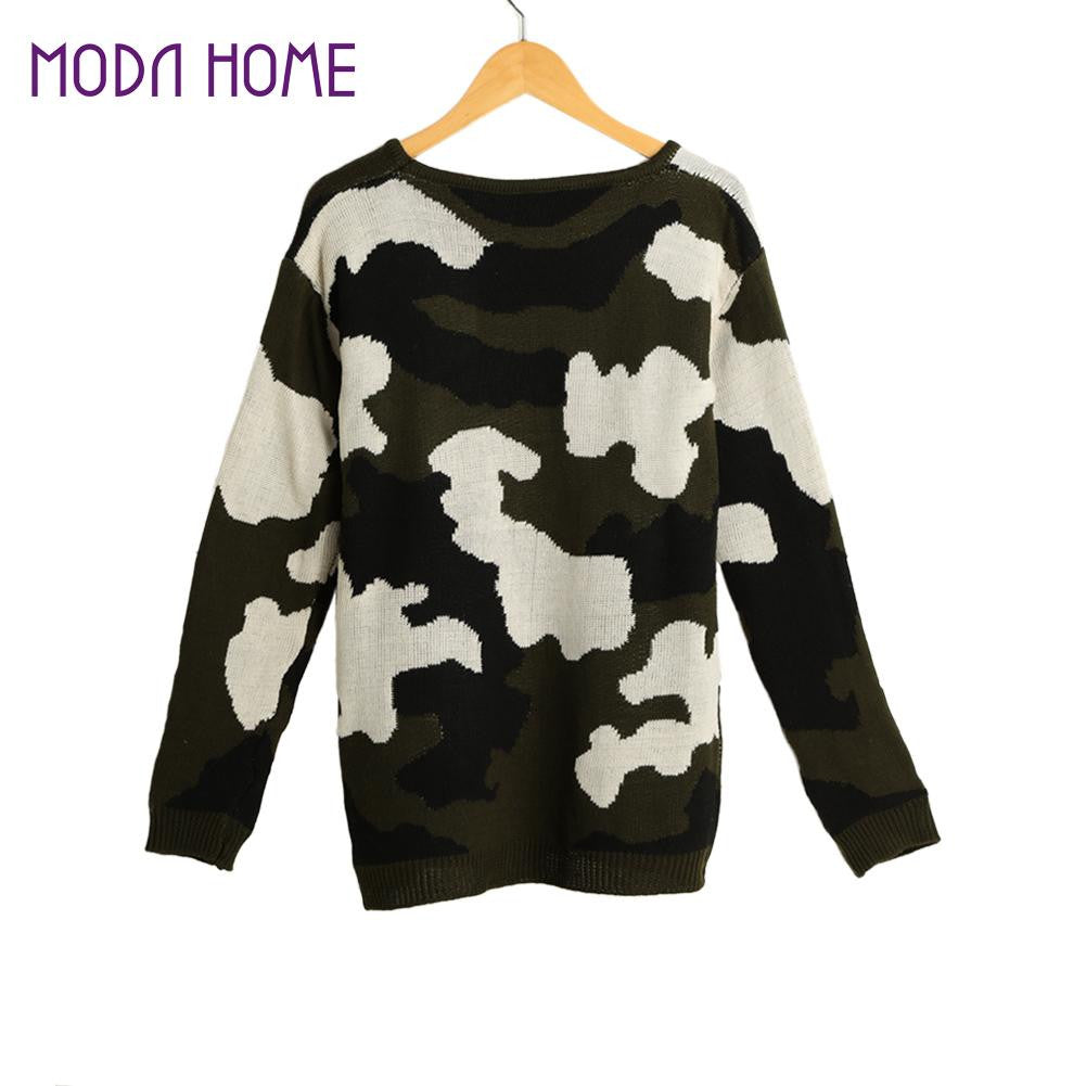 Women Knitting Sweater Camouflage Pull Hiver Long Sleeve Ladies Knitted Top Camo Warm Lady Knitwear SM6
