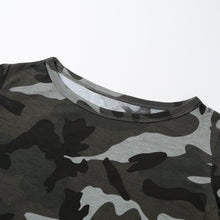 Women T-Shirt Dress Camouflage Print 34 Sleeve Tunique Lace Hem Sexy Casual Mini Dress Army Green SM6