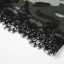 Women T-Shirt Dress Camouflage Print 34 Sleeve Tunique Lace Hem Sexy Casual Mini Dress Army Green SM6