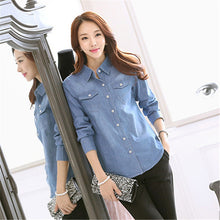 Autumn New Shirt Fashion Casual Female Long Sleeve Turn-down Collar Women Shirt Denim Blouse With Button 71709 SM6