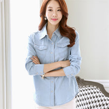 Autumn New Shirt Fashion Casual Female Long Sleeve Turn-down Collar Women Shirt Denim Blouse With Button 71709 SM6
