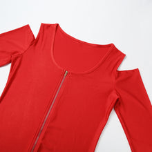 Off The Shoulder Women Bodycon Dress Front Zip Opening Long Sleeve Fancy Party Dress Club Wear BlackRoyal BlueRed SM6