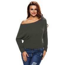 Sexy Women Sweaters And Pullovers Off The Shoulder Loose Knit Pull Slash Neck Long Sleeve Casual Jumper Top SM6