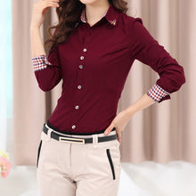 Women Shirt Patchwork Plaid ladies office shirts Basic Top Blusas Women Blouses Shirt Camisas Femininas SM6