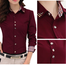 Women Shirt Patchwork Plaid ladies office shirts Basic Top Blusas Women Blouses Shirt Camisas Femininas SM6