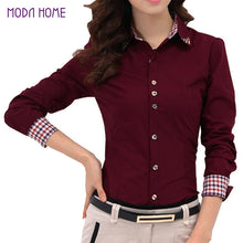Women Shirt Patchwork Plaid ladies office shirts Basic Top Blusas Women Blouses Shirt Camisas Femininas SM6