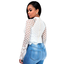 White Long Sleeve Mesh Lace Crop Top See Through t Shirt Tops SM6
