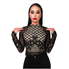 White Long Sleeve Mesh Lace Crop Top See Through t Shirt Tops SM6