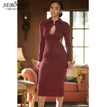 Zip Collar Cutout Backless Long Sleeve Party Dress Sexy Hollow Out Bodycon Dress Party Evening Elegant Dress SM6