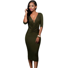Backless Dress For Three Quarter Long Sleeve Black Midi Dress Office Casual Deep v Neck Sexy Bodycon Dress SM6