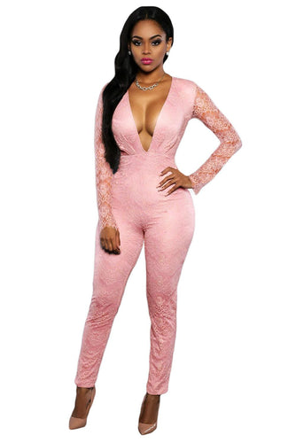 Backless Lace Long Sleeve Jumpsuit Long Pants Sexy Bodycon Jumpsuit Club Deep v Sexy Jumpsuit Rompers For Overalls SM6