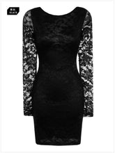 Backless Short Black Lace Long Sleeve Dress Skin Tight Black Mini Dress Hollow Out  Tight Dresses Long Sleeves SM6