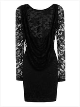 Backless Short Black Lace Long Sleeve Dress Skin Tight Black Mini Dress Hollow Out  Tight Dresses Long Sleeves SM6