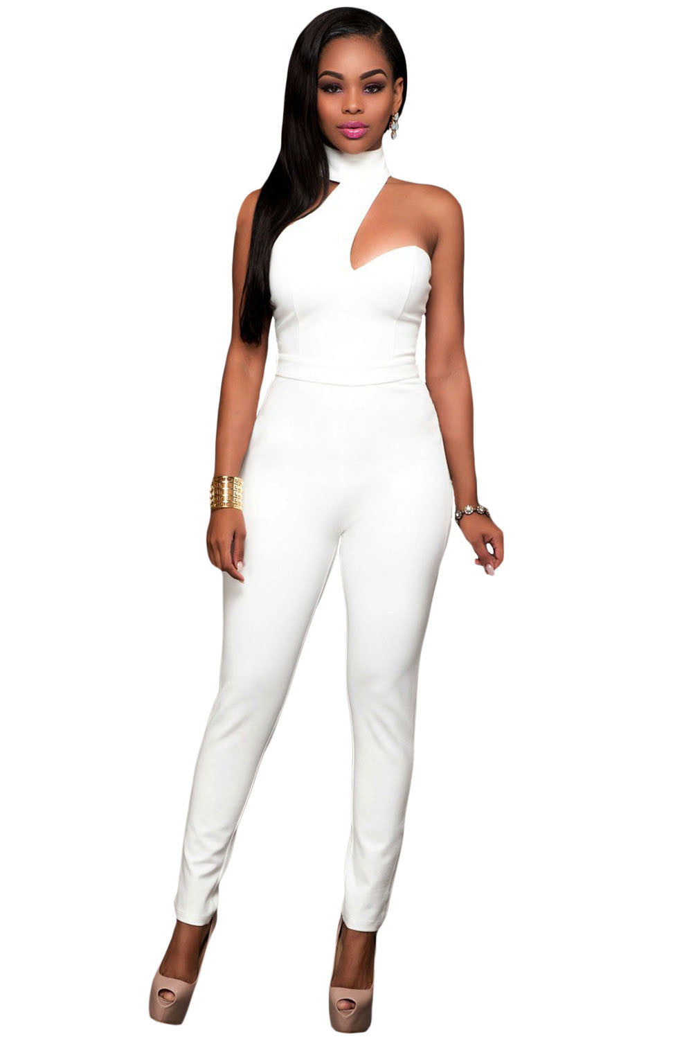 Aayomet Women'S Jumpsuits Women's Sleeveless Backless Bandage O Neck Long  Sleeve Jumpsuit Rompers Bodysuit Catsuit Sport,White XL