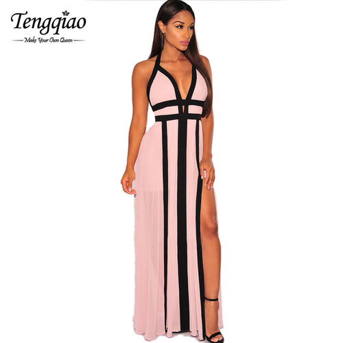 Backless Long Dresses Maxi Party Floor Length  Long Dress Sleeveless Deep V Neck Dress Spaghetti Strap Backless SM6