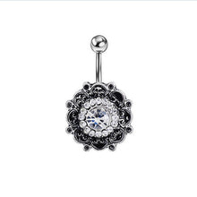 Black Crystal Flower Belly Button Navel Ring Bar Body Piercing Belly Button Rings Dangle SM6