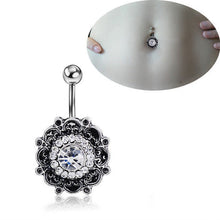 Black Crystal Flower Belly Button Navel Ring Bar Body Piercing Belly Button Rings Dangle SM6