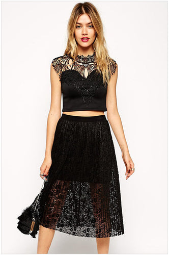 Black Lace Two Piece Dress Set Knee Length A Line Elegant Lace Dresses  Elegant Black Dresses With Lace SM6