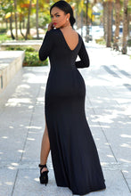 Black Long Sleeve Solid Dress Elegant Long Dress Party Evening Floor Length Long Sleeve Maxi Dress SM6