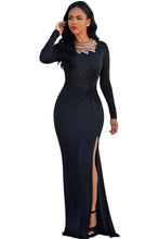 Black Long Sleeve Solid Dress Elegant Long Dress Party Evening Floor Length Long Sleeve Maxi Dress SM6