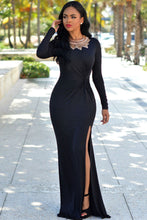 Black Long Sleeve Solid Dress Elegant Long Dress Party Evening Floor Length Long Sleeve Maxi Dress SM6