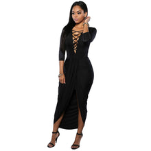 Black Skater Dress For Three Quarter Long Sleeve Maxi Dress Sexy Hollow Out  Elegant Party Long Dress SM6