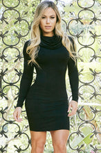 Bodycon Turtleneck Long Sleeve Dress Casual Black Long Sleeve Mini Dress O Neck Tight Dress Long Sleeve SM6