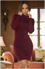 Bodycon Turtleneck Long Sleeve Dress Casual Black Long Sleeve Mini Dress O Neck Tight Dress Long Sleeve SM6