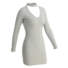 Bodycon Women Long Sleeve Casual Dress Club Sexy Mini Halterneck Dress Deep V-Neck Gray Black Dress Vestidos SM6