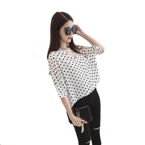 Brand New Fashion Blusas Femininas 3/4 Sleeve Stand Hot  Pocket Tops With Button Shirt Polka Dot Stripped Blouse 71044 SM6