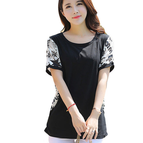 Brand New Short Batwing Sleeve Plus Size L-3XL T-shirts Female Print Lace t shirts Women Top 71061 SM6