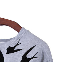 Casual Women Swallow Printing O Neck Long Sleeve Loose Sweatshirt Pullovers Tops Clothes SM6