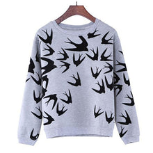 Casual Women Swallow Printing O Neck Long Sleeve Loose Sweatshirt Pullovers Tops Clothes SM6