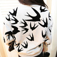 Casual Women Swallow Printing O Neck Long Sleeve Loose Sweatshirt Pullovers Tops Clothes SM6
