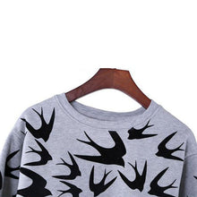 Casual Women Swallow Printing O Neck Long Sleeve Loose Sweatshirt Pullovers Tops Clothes SM6