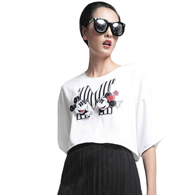 Casual Women T shirts O-neck Cotton Tshirt Female Half Sleeve Female Plus Size Carton Letter Print Crop Tops 70795 SM6