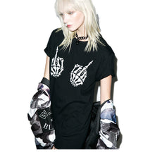 Casual Women T shirts O-neck Tshirt Female Short Sleeve Plus Size Skull Finger Print Punk Style Tops 70813 SM6